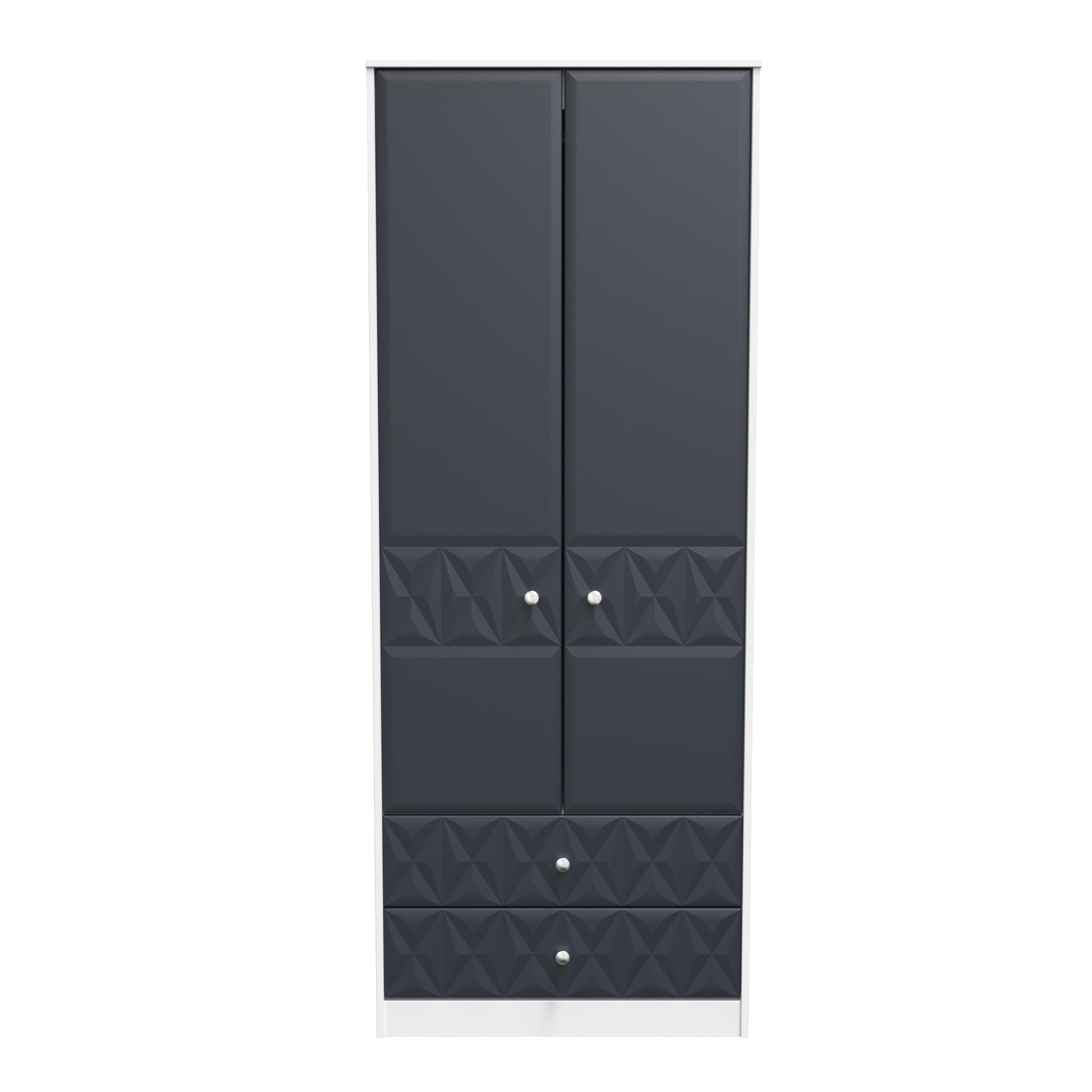 Buy Pixel Tall 2 Drawer Wardrobe in Indigo Blue and White Matt Colour