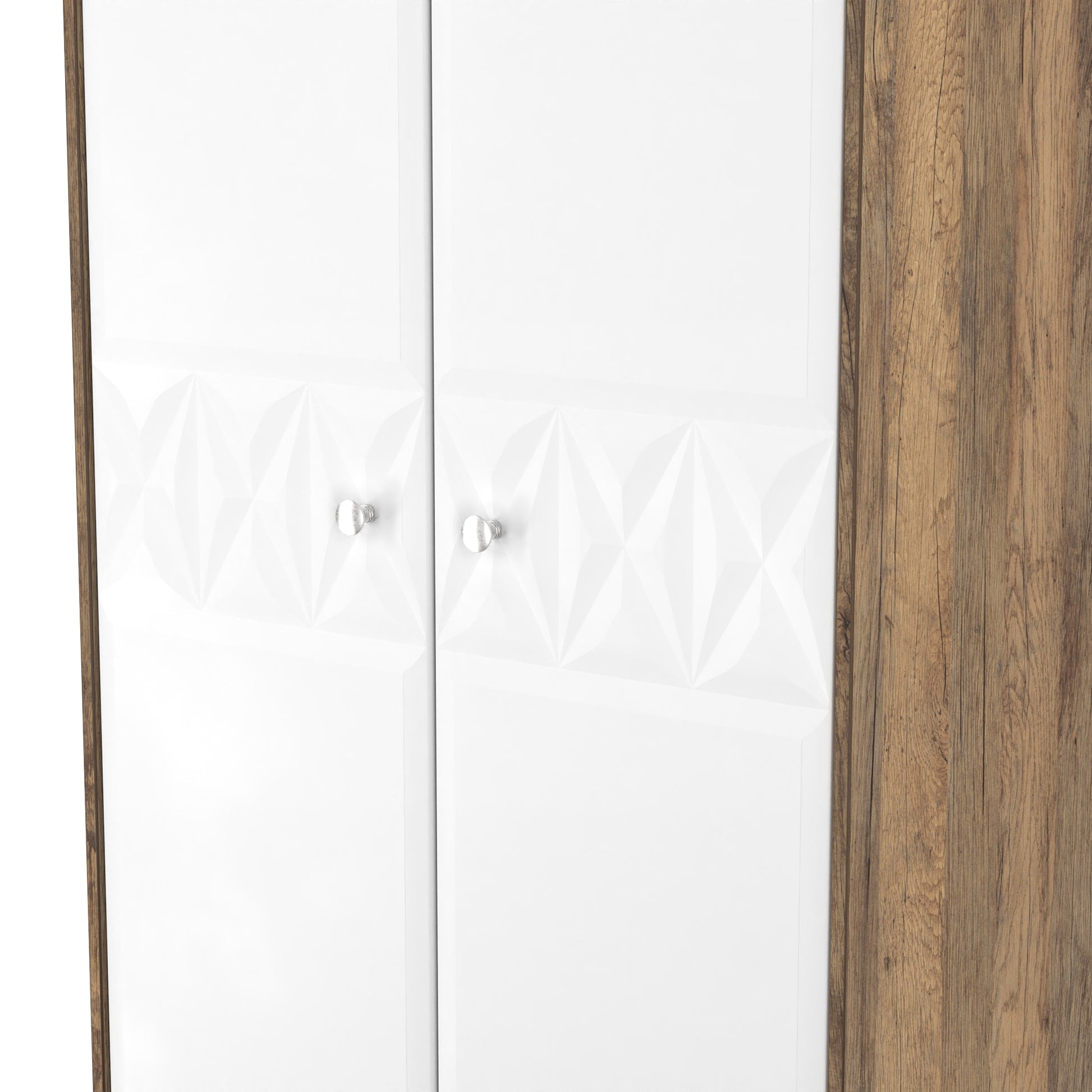 Buy Pixel Tall Plain Wardrobe in White Matt and Vintage Oak Colour