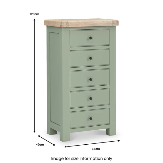 Buy Salcombe 5 Drawer Tallboy Chest Sage green bedroom storage UK
