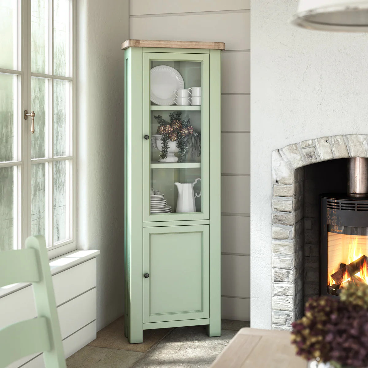 Buy Salcombe Corner Display Cabinet in Sage and Oak Online