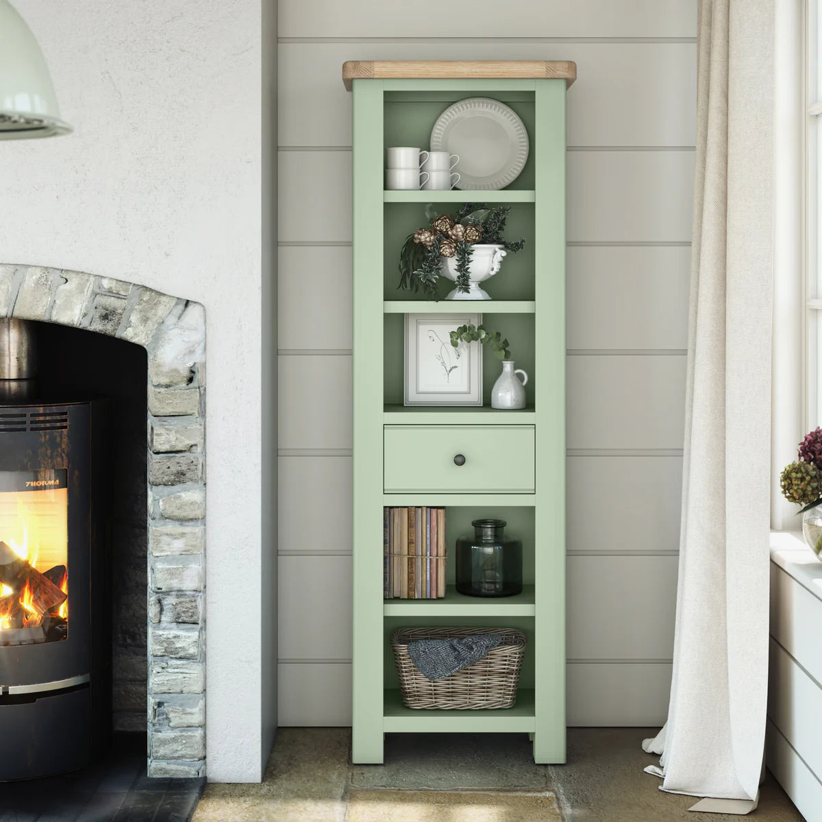 Buy Salcombe Slim Sage Green Bookcase Online