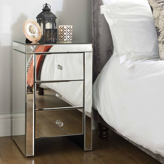 Buy Seville 3 Drawer Mirrored Bedside - Blythe Living