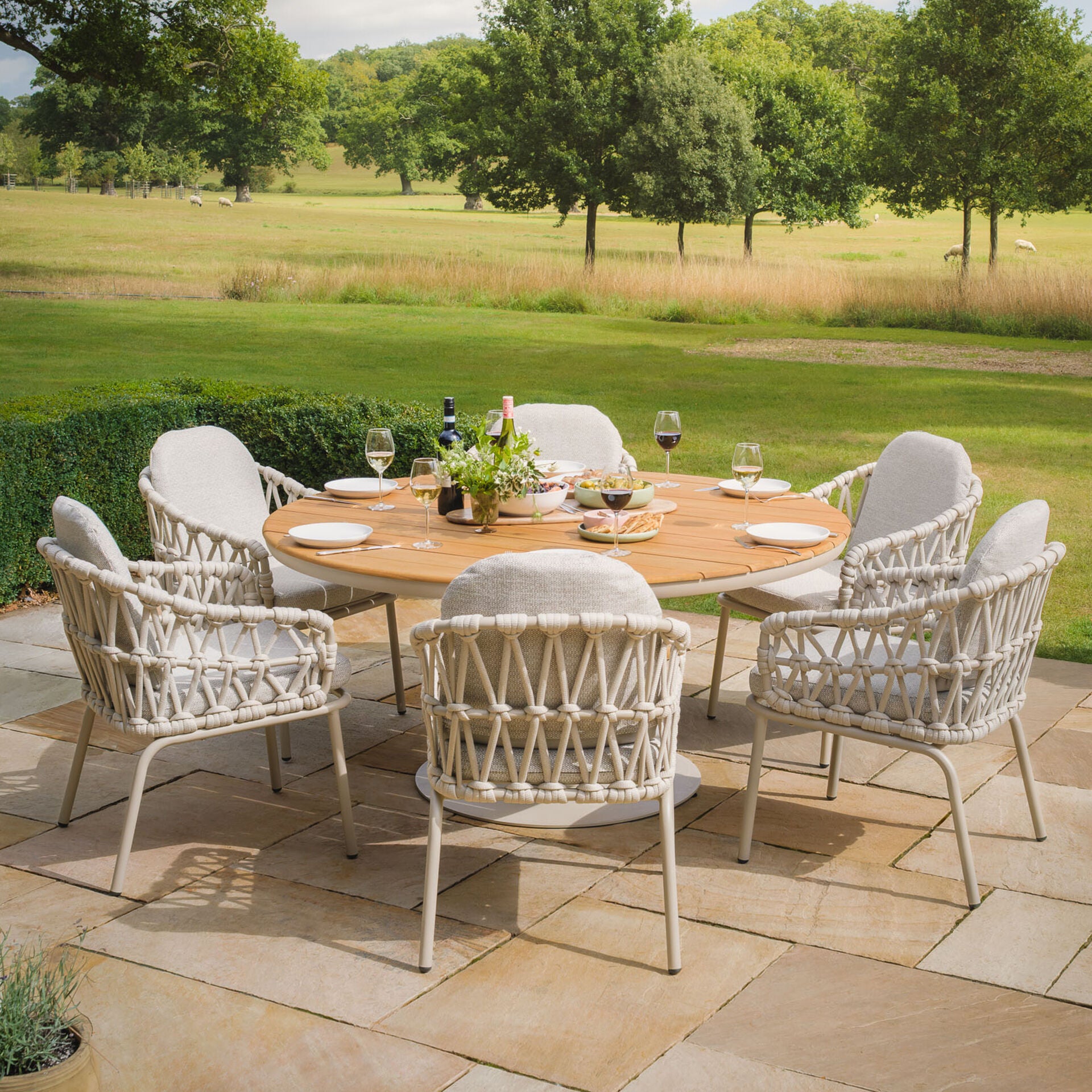 Buy Sicily round pedestal dining set with teak table
