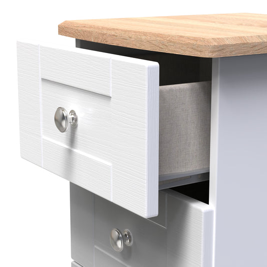 Buy Sussex 3 Drawer Bedside Cabinet in White Ash & Bardolino Oak Online 