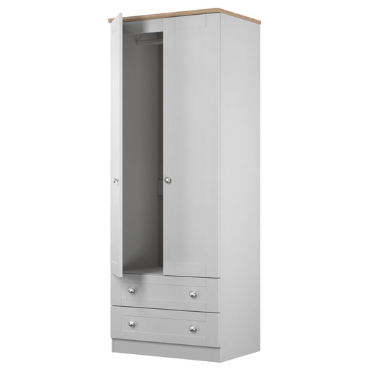 Buy Sussex Tall 2 Drawer Wardrobe in Grey Ash & Bardolino Oak Online for Sale