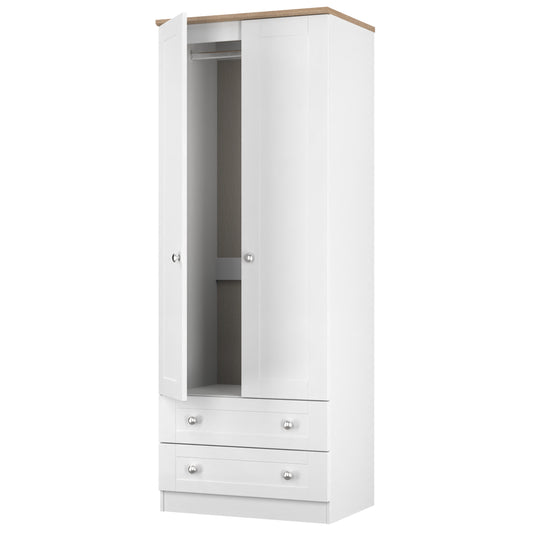 Buy Sussex Tall 2 Drawer Wardrobe in White Ash with Bardolino Oak Top