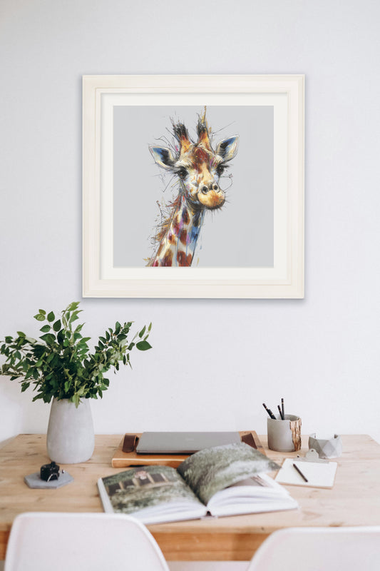 Buy Tall Giraffe Cosy Sketch Cream Hurstwood square framed print UK