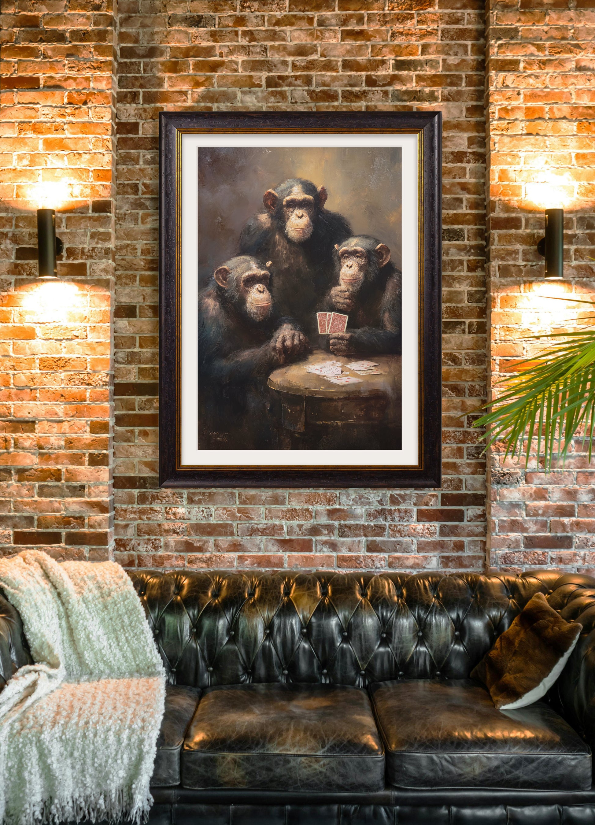 Buy The Card Playing Chimps Oxford slim framed print UK