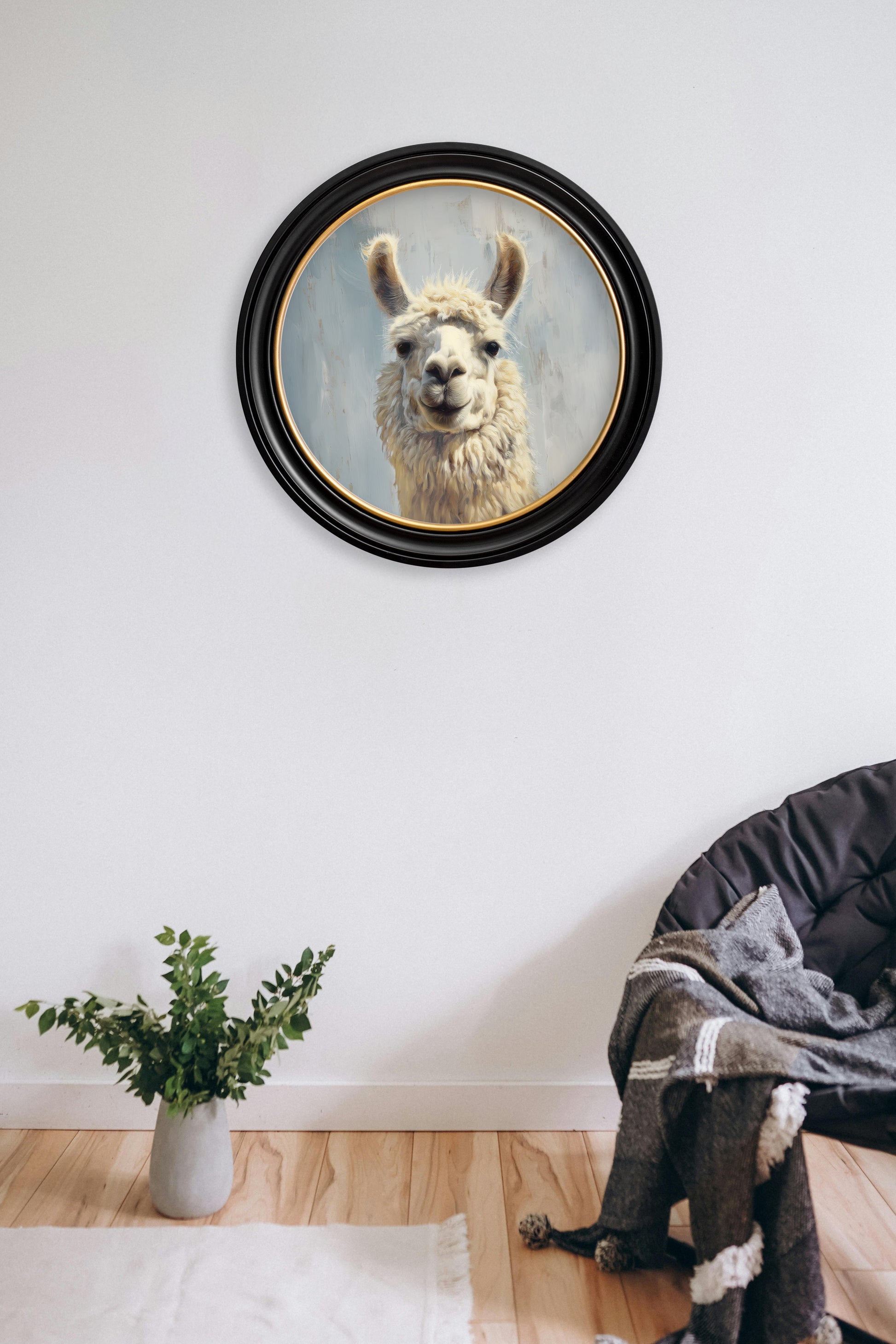 Buy The Goofy Llama Oxford Round framed print online UK
