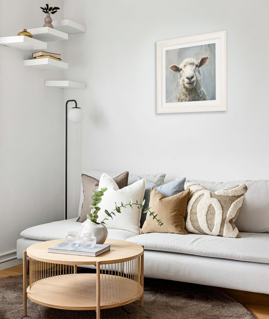 Buy The Jolly Sheep Cream Hurstwood square framed print UK