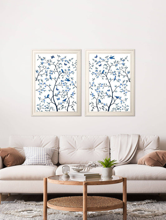 Buy Tree of Life Blue and White set of 2 framed art UK