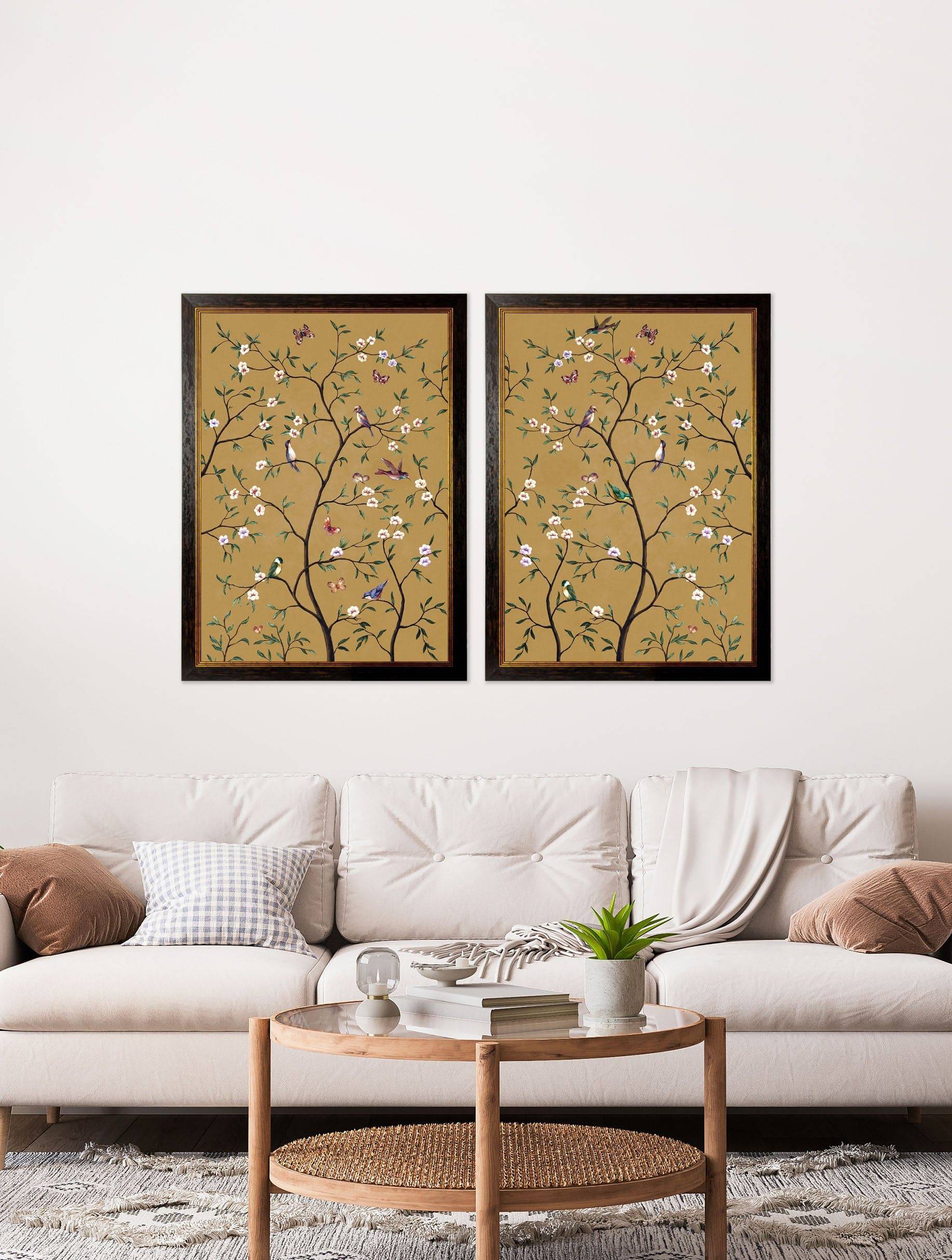 Buy Tree of Life Ochre set of 2 framed art prints UK