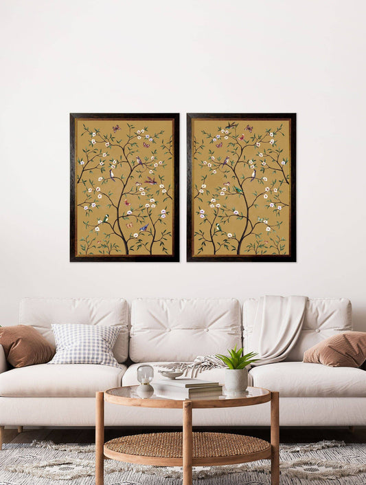 Buy Tree of Life Ochre set of 2 framed art prints UK