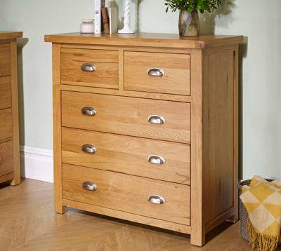 Buy Woburn 3+2 Chest Oak solid oak five drawers UK
