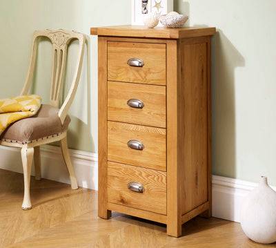 Buy Woburn 4 Drawer Narrow Chest Oak solid wood UK
