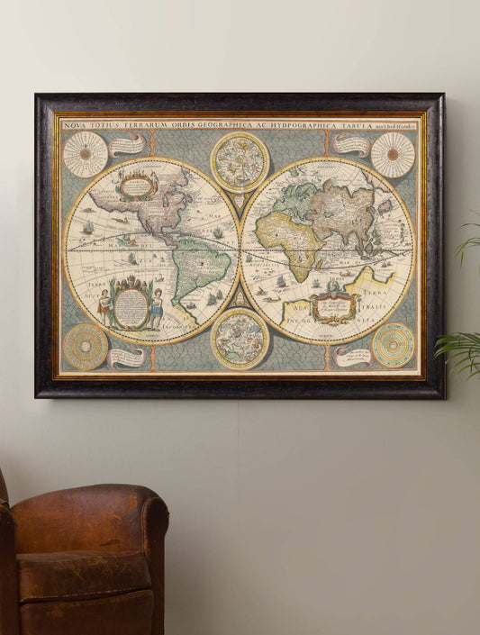 Buy c.1642 World Map Digitally Restored in Sustainable Wood Oxford Frame