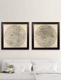 Buy c.1660 Double Hemisphere World Map in Sustainable Wood Round Frame