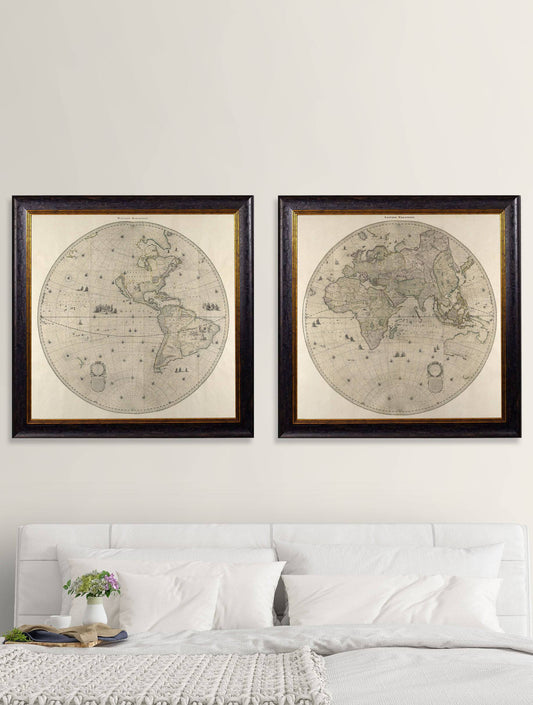 Buy c.1660 Double Hemisphere World Map in Sustainable Wood Round Frame