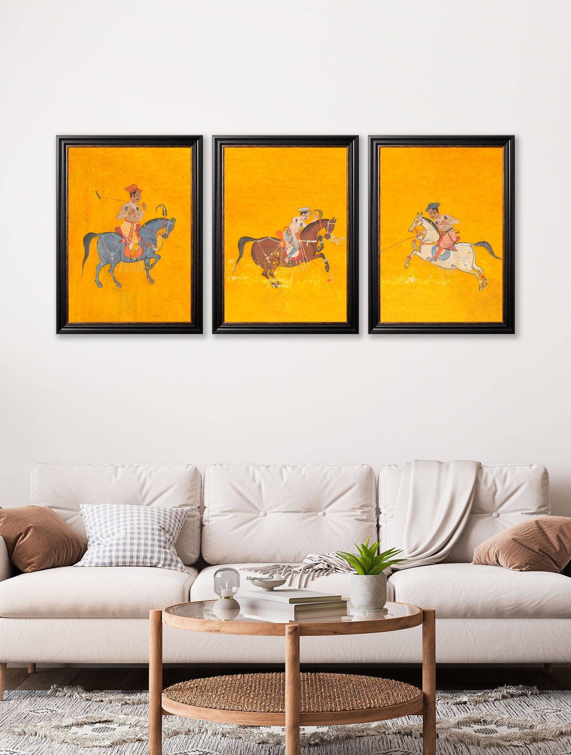 Buy c.17th Century Indian Polo Players Triptych framed prints UK
