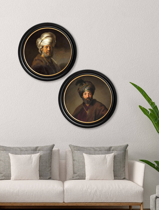 Buy c.17th Century Rembrandt's Oriental Gentlemen round framed print UK
