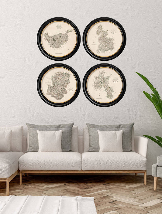 Buy c.1806 County Maps of England Round Framed Print UK free delivery
