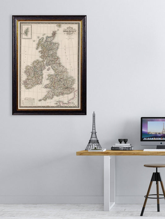 Buy c.1838 British Isles Map with County Lines in Sustainable Wood Frame