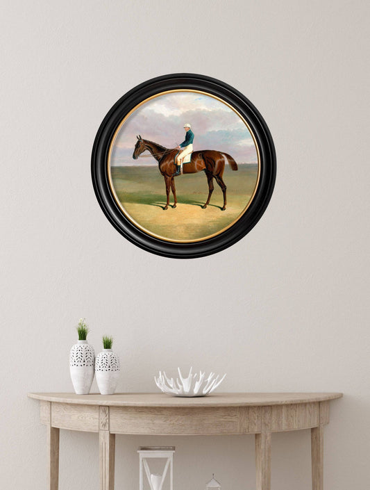 Buy c.1840 Horse & Jockey round framed print UK