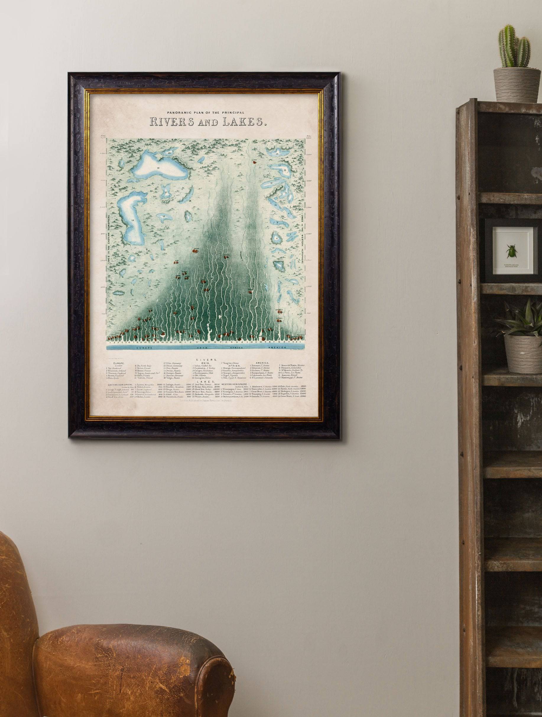 Buy c.1852 Panoramic Plan of the Principle Rivers and Lakes - The Weird & Wonderful