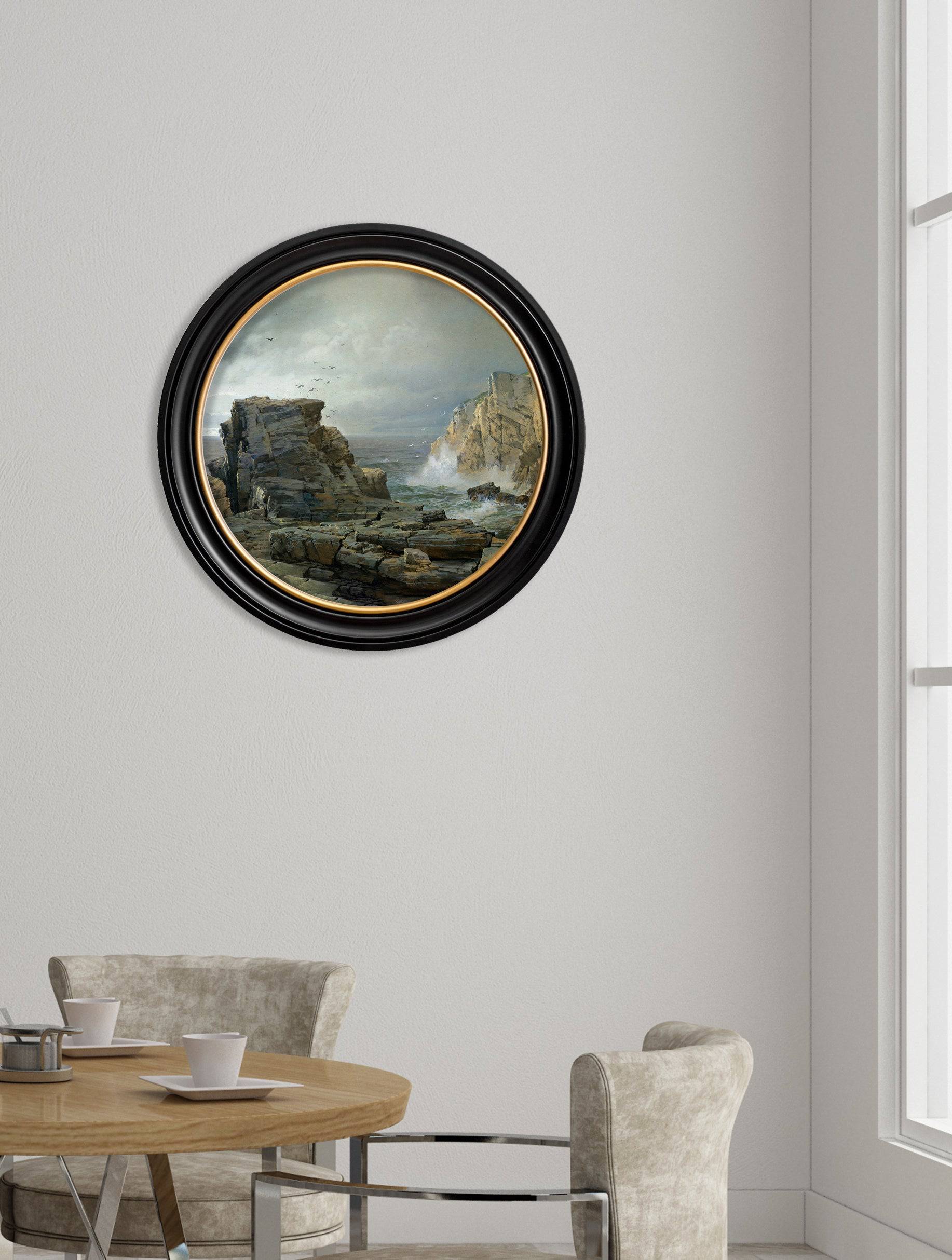 Buy c.1877 Rocky Coast round frame coastal wall art UK
