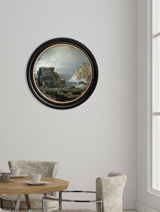 Buy c.1877 Rocky Coast round frame coastal wall art UK