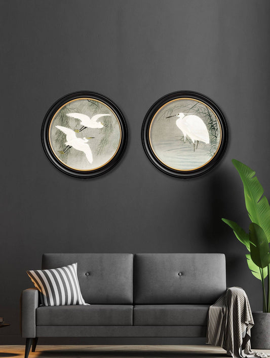 Buy c.1910 Little Egrets Ohara Koson round frame print UK
