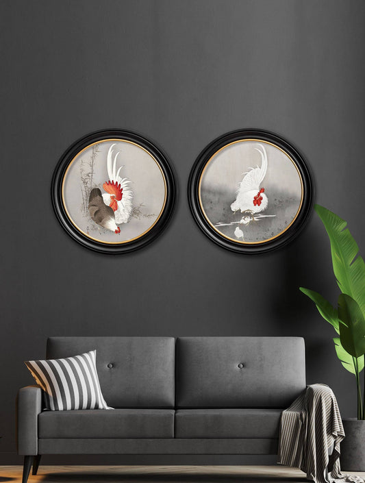 Buy c.1910 Roosters Ohara Koson Round framed print UK
