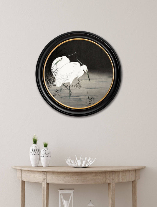 Buy c.1910 Two Egrets in Reeds Ohara Koson Round framed print UK

