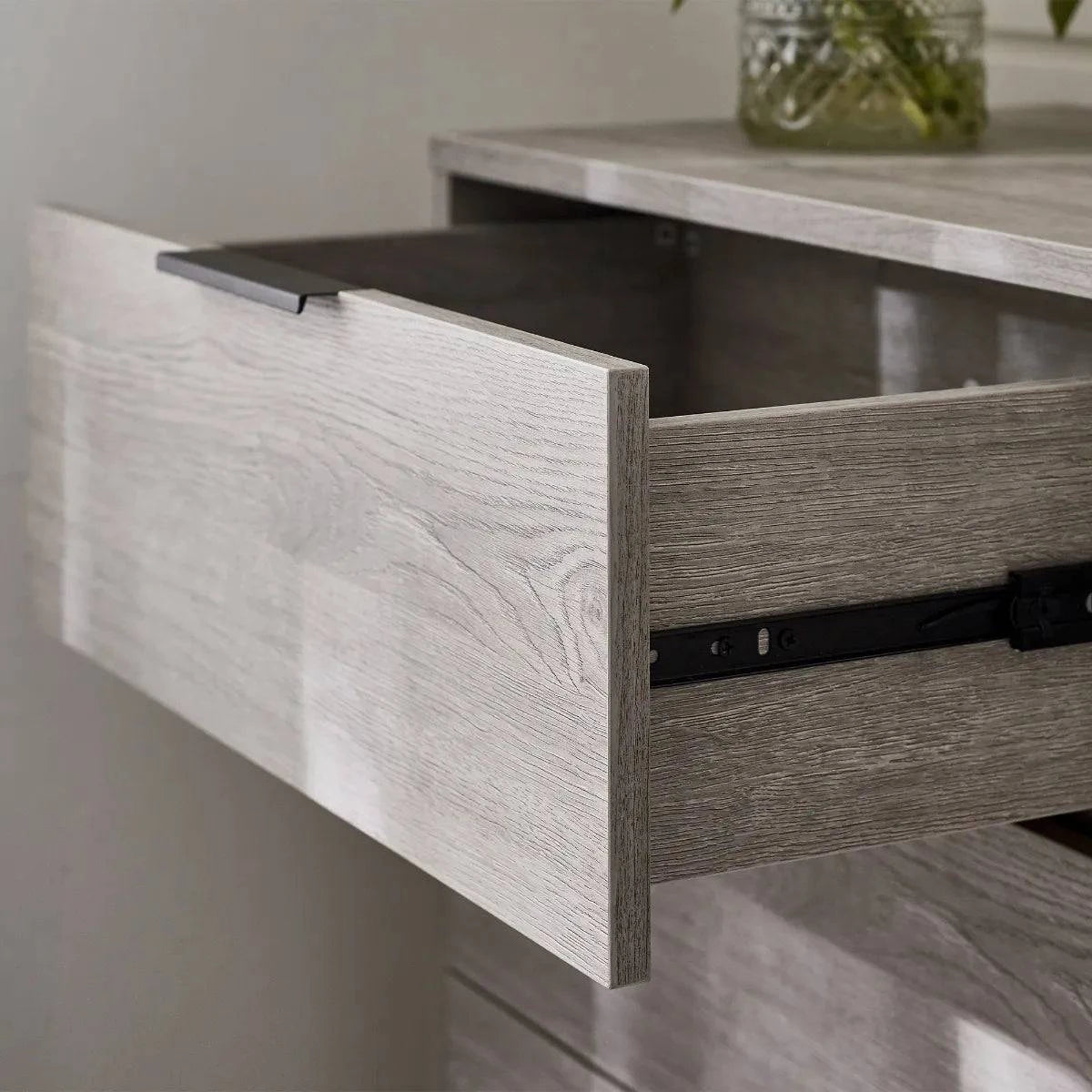 Buy contemporary industrial style grey wood chest of drawers online UK