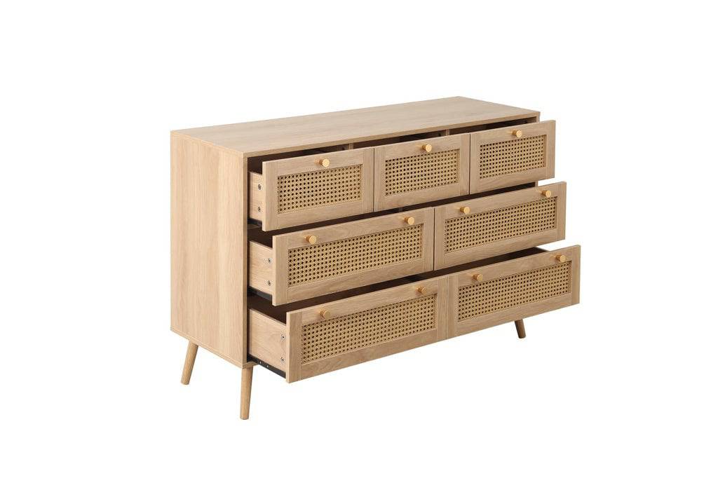 Buy natural oak rattan 7 drawer chest Croxley UK online
