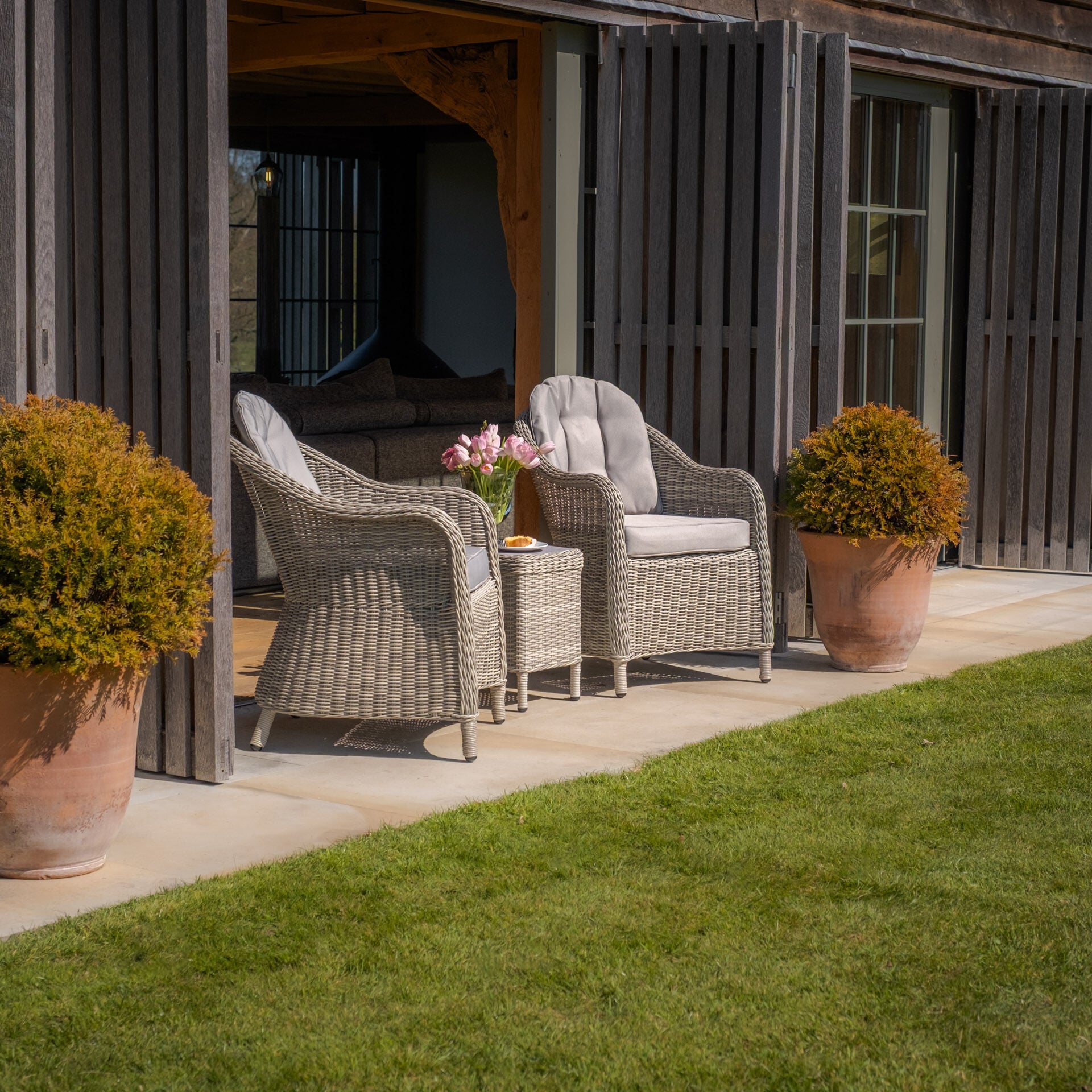Buy online UK Maze Oxford 3 Piece Rattan Bistro Set Ceramic Glass
