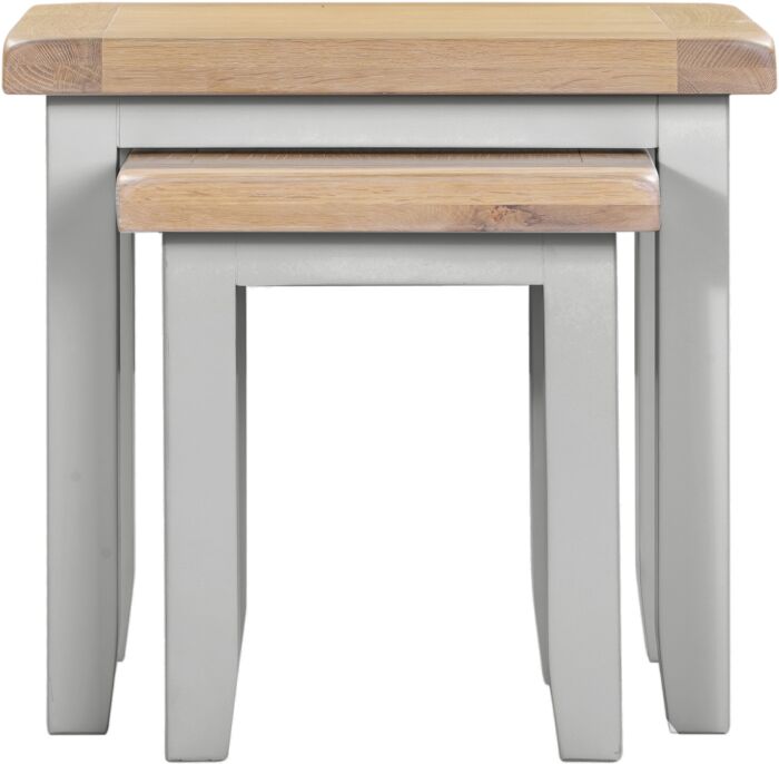 Buy pebble grey tables with oak detailing