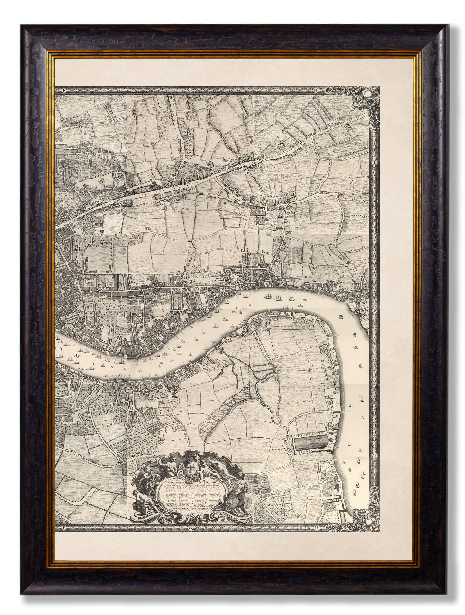 Buy remastered 1746 antique London map three frame triptych print UK
