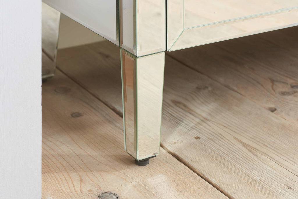 Buy wide mirrored chest of drawers mock crystal handles 125cm free UK delivery
