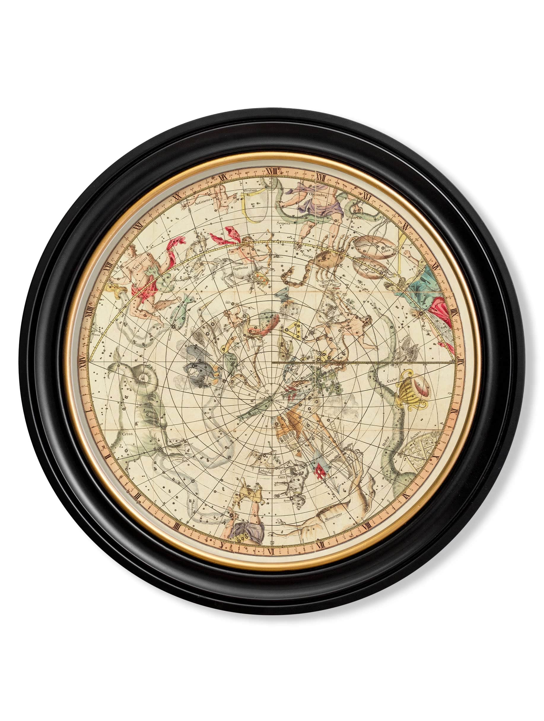 C.1820 Map of Constellations Round Frame set of two for sale UK
