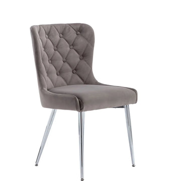 Button Back Dining Chair Grey Velvet