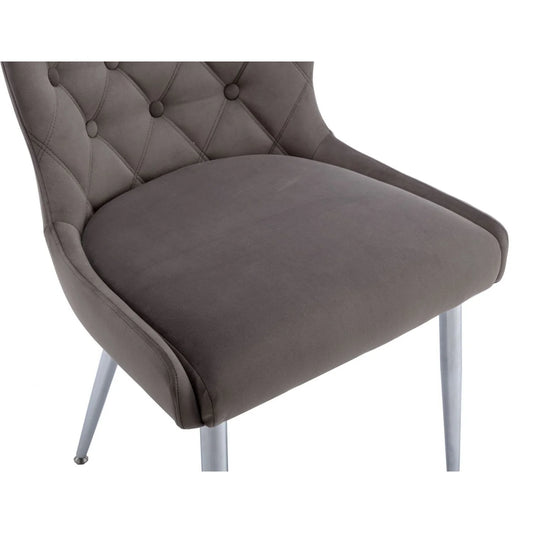 Button Back Dining Chair Grey Velvet