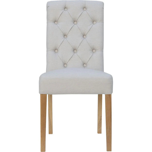 Button Back Chair with Scroll Top Beige