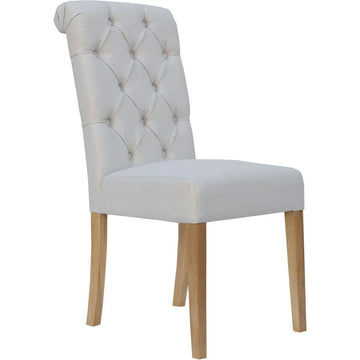 Button Back Chair with Scroll Top Beige