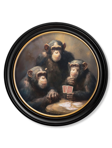 The Card-Playing Chimps - Oxford Round Frame