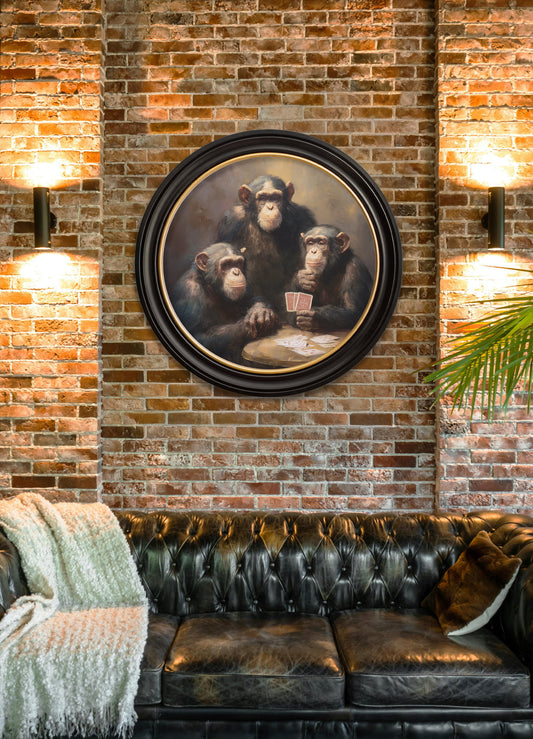 The Card-Playing Chimps - Oxford Round Frame