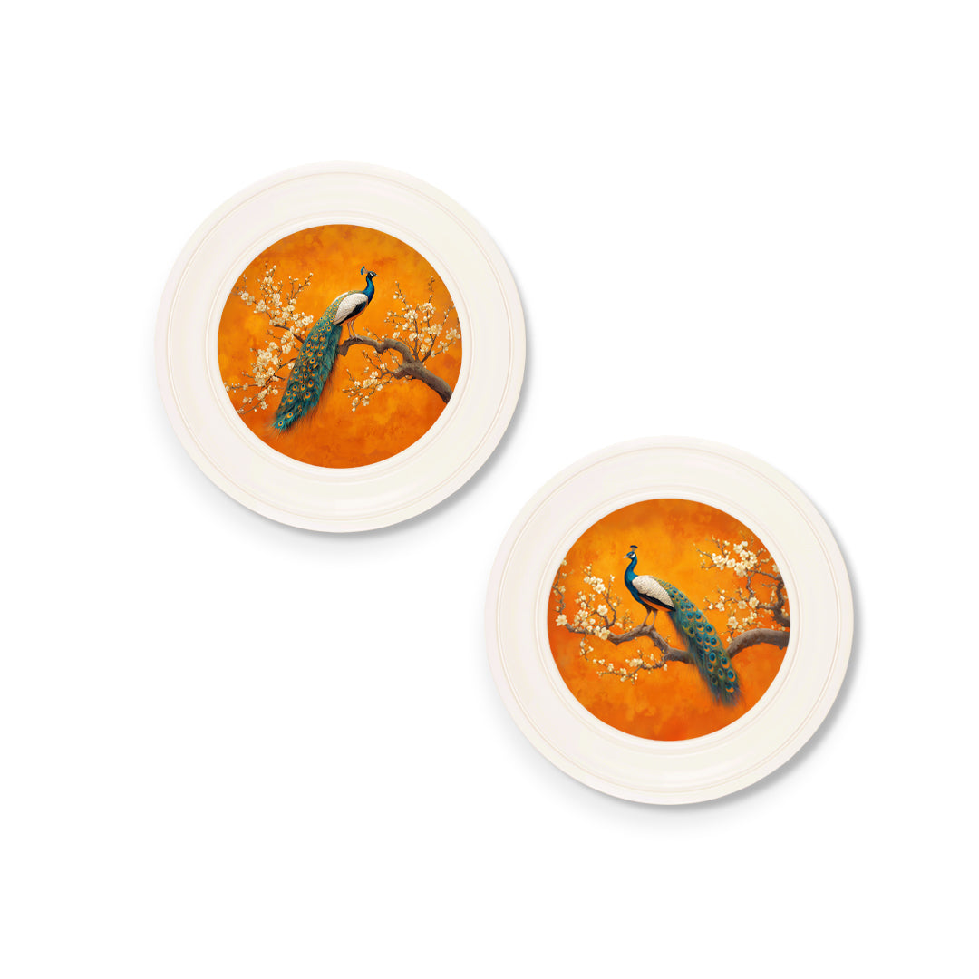 Choose 44cm round Peacocks In Saffron Garden framed print