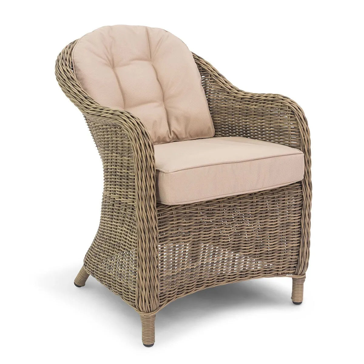 Classic natural round weave rattan garden dining armchairs for sale free UK delivery