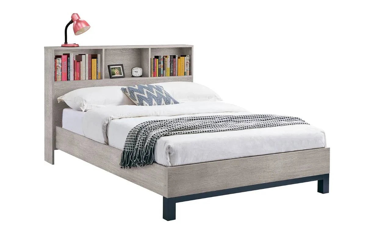 Clever Bali Bookcase Headboard Bed Grey Oak - Blythe Living