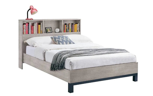 Clever Bali Bookcase Headboard Bed Grey Oak - Blythe Living
